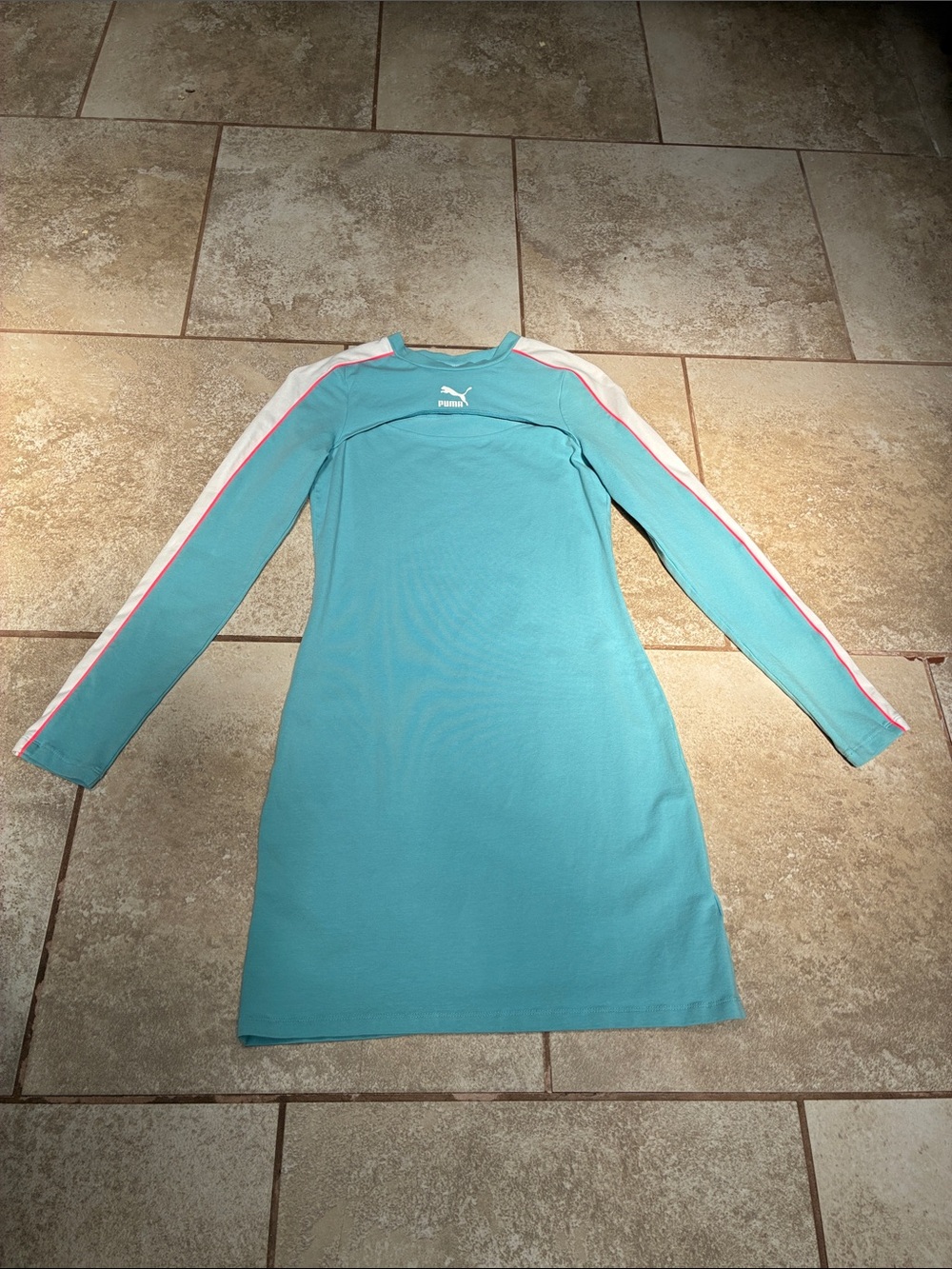 Puma Turquoise Long Sleeve Athletic Dress with White and Pink Trim